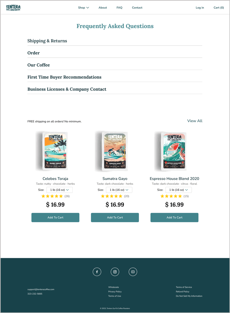 FAQ Page before and after