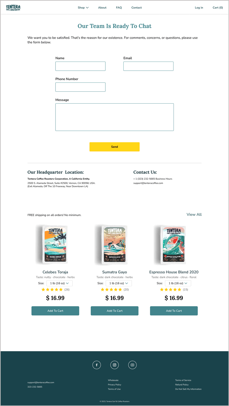 Contact Page before and after